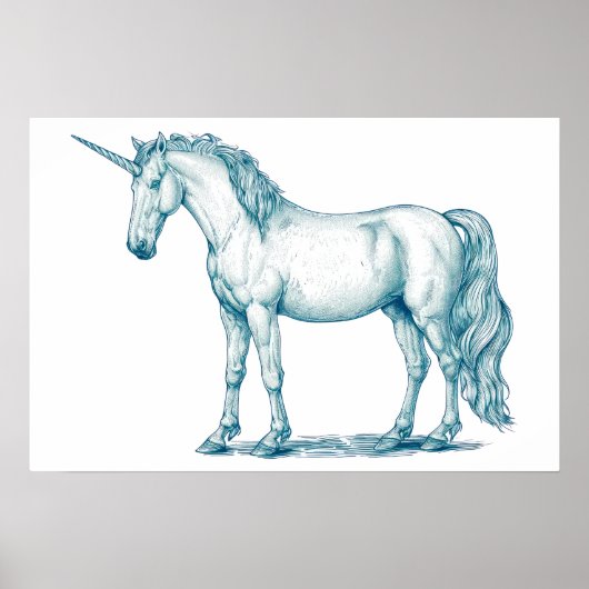 Poster Dessin antique d'une licorne (Devant)