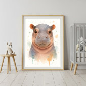 Poster Dessin aquarelle d'un bébé hippopotame adorable