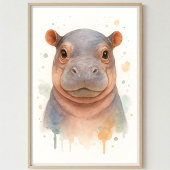 Poster Dessin aquarelle d'un bébé hippopotame adorable