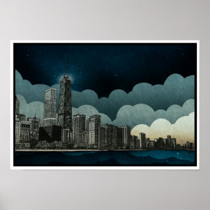 Poster Dessin architectural d'horizon de Chicago