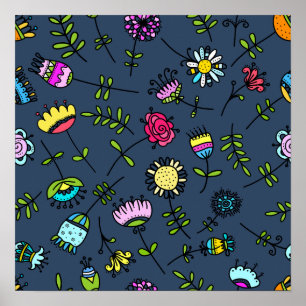 Poster Dessin artistique de motif floral fantaisiste