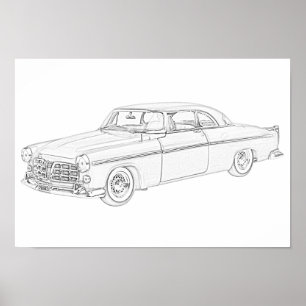 Poster Dessin au crayon Chrysler 300 noir et blanc 1955
