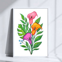 Dessin au crayon de couleur floral aux Calla Lilli