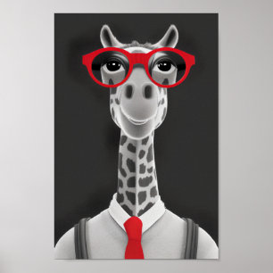 Poster Dessin au crayon de la Giraffe de hanche   Red Nec