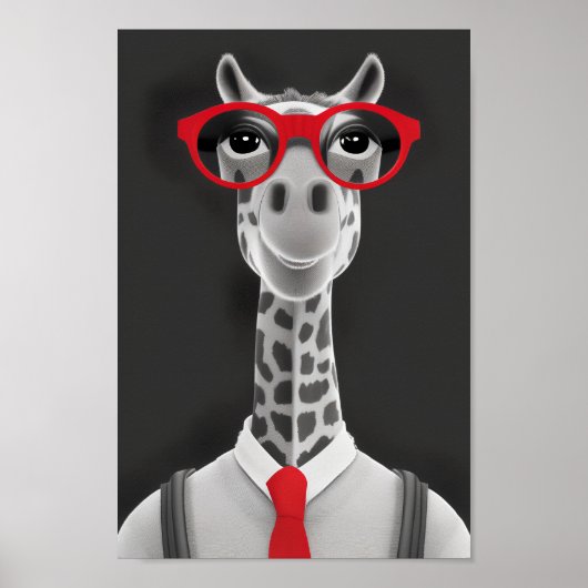 Poster Dessin au crayon de la Giraffe de hanche | Red Nec (Devant)