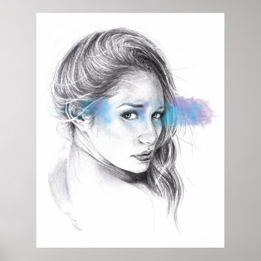 Poster Dessin au crayon de portrait de fille (Devant)