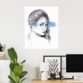 Poster Dessin au crayon de portrait de fille (Bureau à domicile)