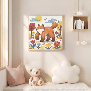Poster Dessin au crayon de renard mignon enfant