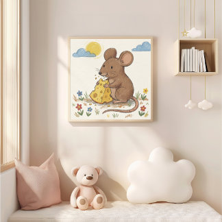 Poster Dessin au crayon d'un mignon Souris mangeant du fr