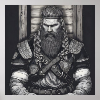 Poster Dessin au crayon d'un roi viking