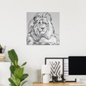 Poster Dessin au crayon original Dessin d'un lion (Bureau à domicile)