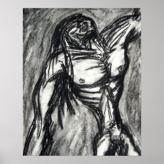Poster Dessin au fusain de chagrin et de dépression (Devant)