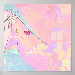 Poster Dessin au trait abstrait tendance Visage de femme