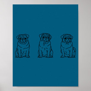 Poster Dessin au trait de chien Pug mignon