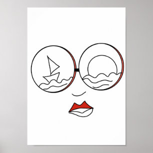 Poster Dessin au trait de femme été plage