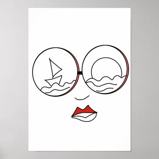 Poster Dessin au trait de femme été plage (Devant)