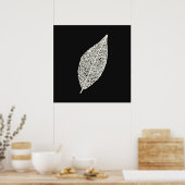 Poster Dessin au trait de feuille de squelette noir et bl (Cuisine)