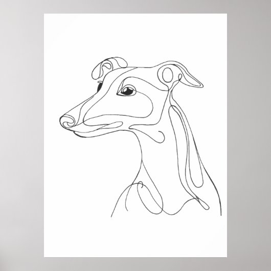 Poster Dessin au trait de lévrier gris - Design minimalis (Devant)