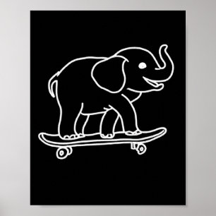 Poster Dessin au trait de planche à roulettes éléphant