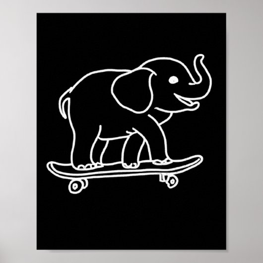 Poster Dessin au trait de planche à roulettes éléphant (Devant)