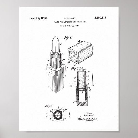 Poster Dessin Brevet à lèvres, Décor Chambre Femme (Devant)