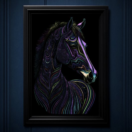 Poster Dessin coloré Abstrait d'un cheval 2:3 violet