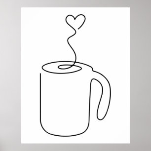 Poster dessin continu de la soucoupe de tasse de café cha