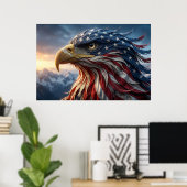 Poster Dessin d'aigle chauve du drapeau américain (Bureau à domicile)