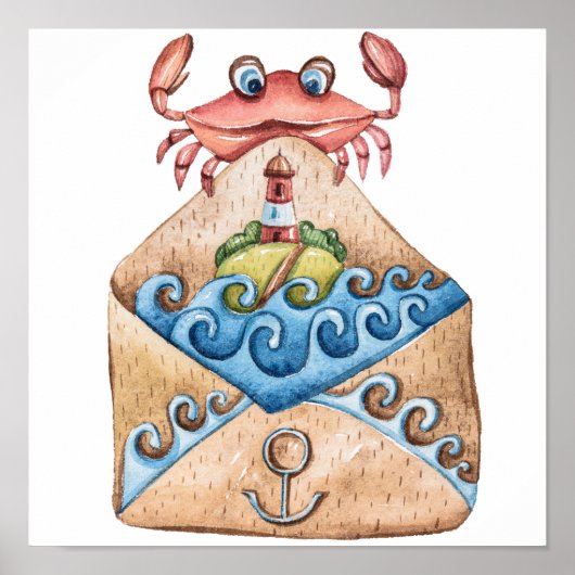 Poster Dessin d'aquarelle de crabe (Devant)