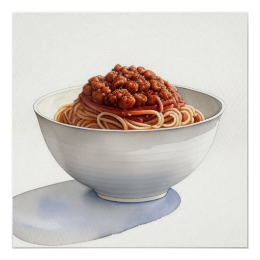 Poster Dessin d'aquarelle de Spaghetti Bologne (Devant)
