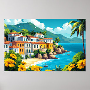 Poster Dessin d'aquarelle des maisons de village