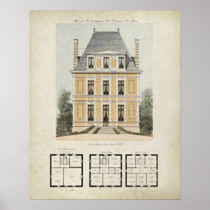 Poster Dessin d'architecture vintage Paris France n° 3