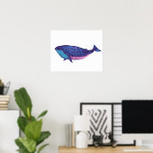Poster Dessin d'art de la baleine mignonne en bleu océan (Bureau à domicile)