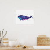 Poster Dessin d'art de la baleine mignonne en bleu océan (Cuisine)