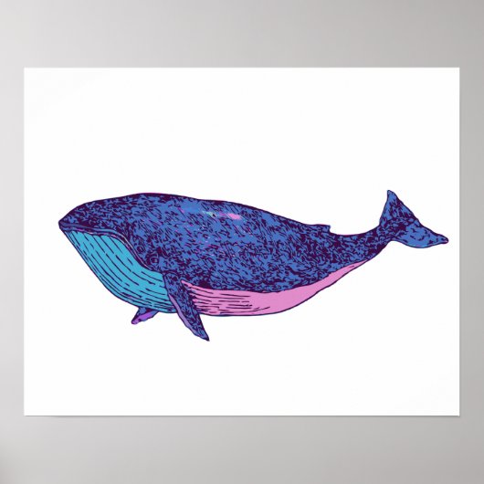 Poster Dessin d'art de la baleine mignonne en bleu océan (Devant)