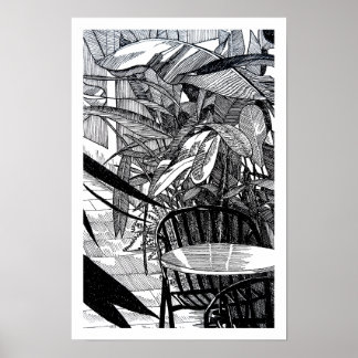 Poster Dessin d'art en ligne de feuilles tropicales botan