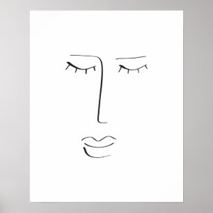 Poster Dessin d'art en ligne face féminine