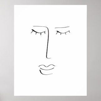 Poster Dessin d'art en ligne face féminine
