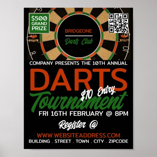 Poster Dessin, Darts Tournament Publicité (Devant)