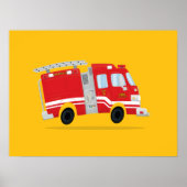 Poster Dessin de camion de pompiers mignon (Devant)