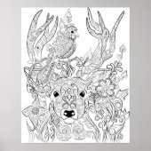 Poster Dessin de cerfs et d'oiseaux sur l'affiche de colo (Devant)