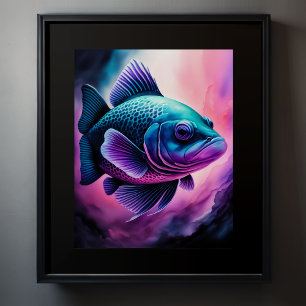 Poster Dessin de chaloupe de poisson sur Black IV