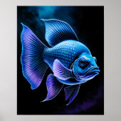 Poster Dessin de chaloupe de poisson sur le noir (Devant)