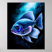 Poster Dessin de chaloupe de poisson sur le noir II (Devant)