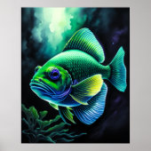 Poster Dessin de chaloupe de poisson sur le noir VII (Devant)