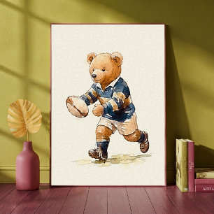 Poster Dessin de chambre d'enfant Teddy Bear Rugby Animal