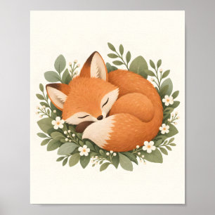 Poster Dessin de chambre pour bébé Renard endormi