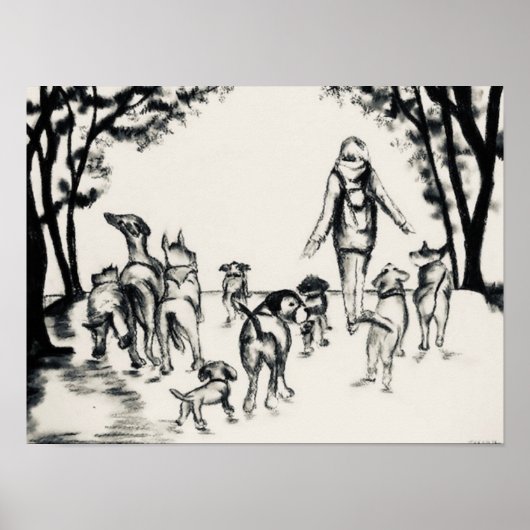 Poster Dessin de charbon de chien de Walker (Devant)