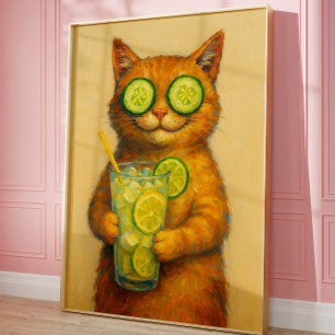 Poster Dessin de chat drôle, Chat relaxant drôle