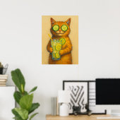 Poster Dessin de chat drôle, Chat relaxant drôle (Bureau à domicile)